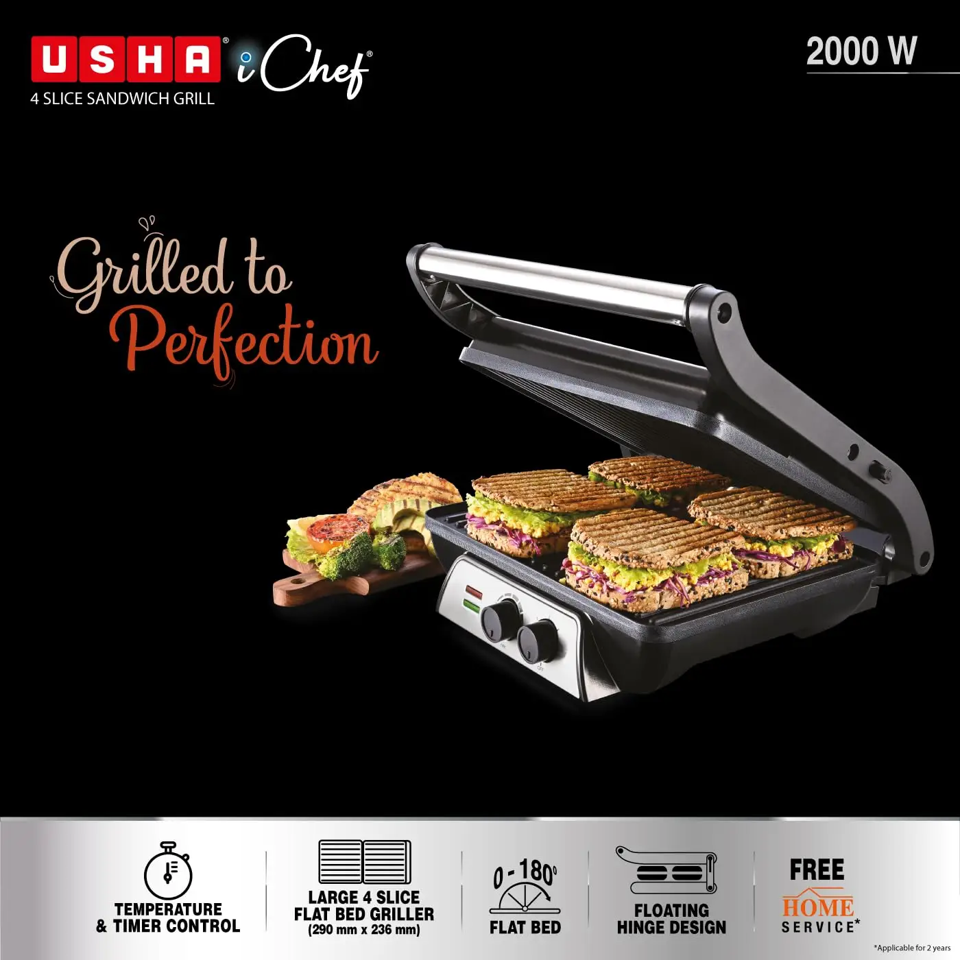 Usha iChef 2000 watt 4 Slice Sandwich Griller view 2