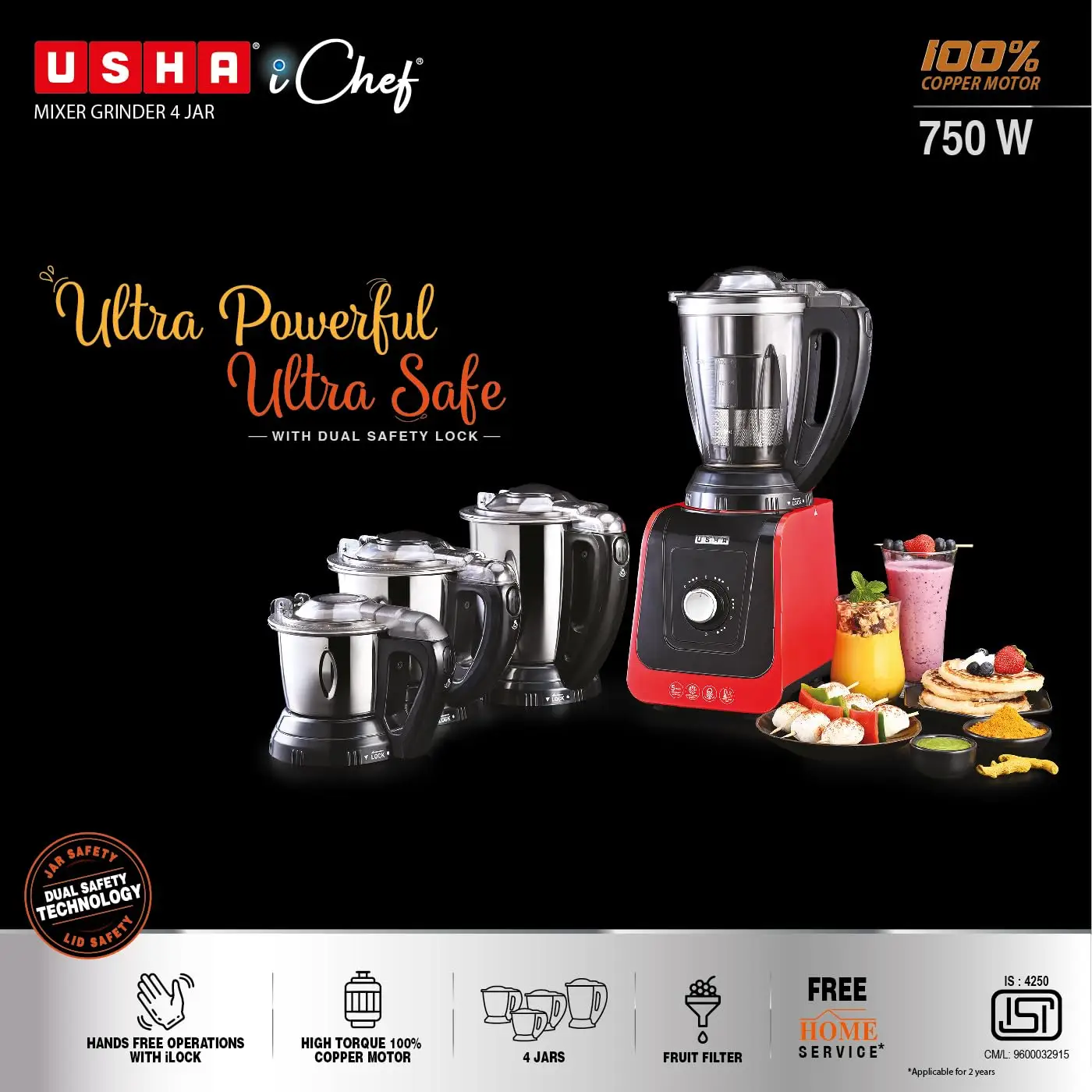Usha IChef 750 Watt Copper Motor Mixer Grinder view 3