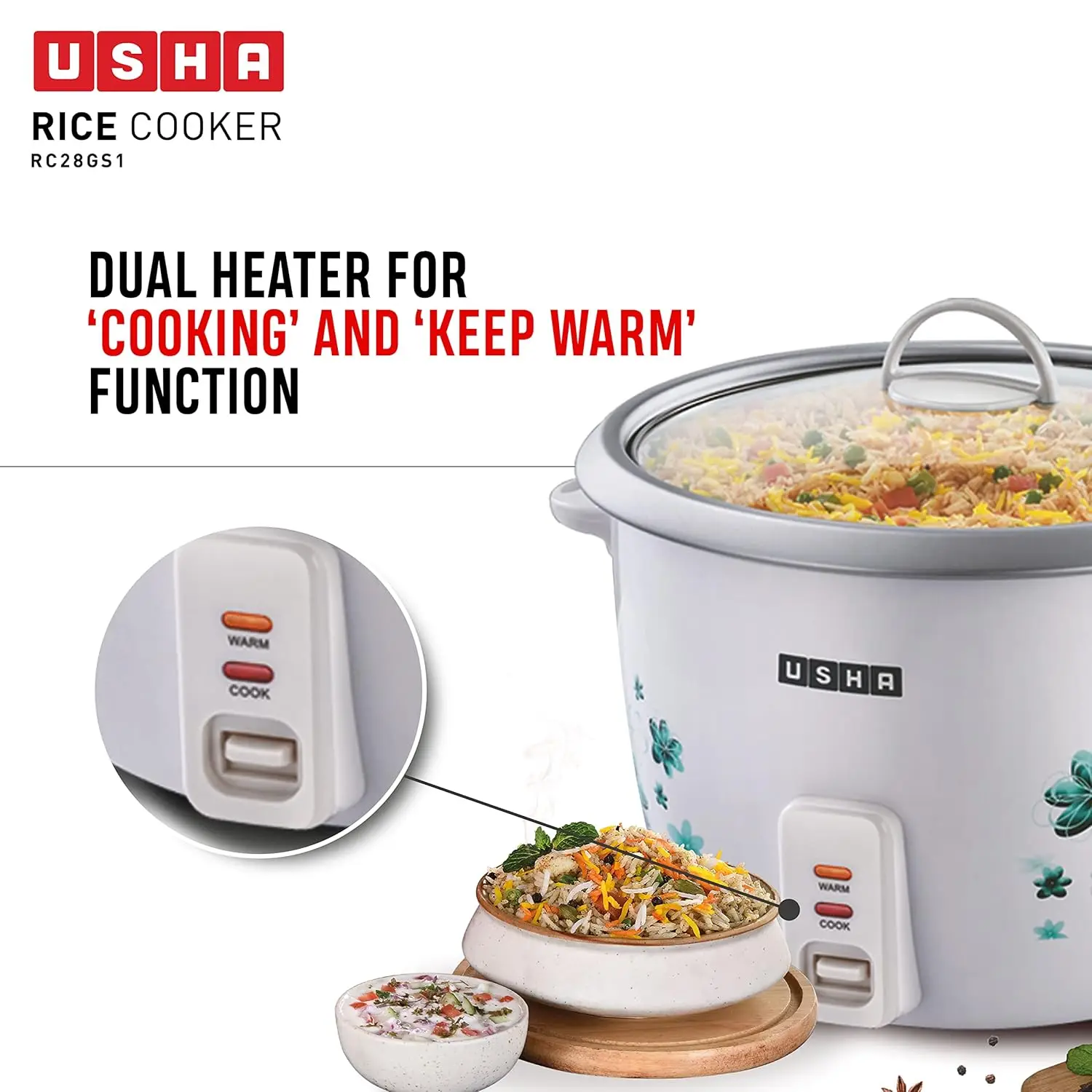 Usha RC28GS1 2.8 Litre Electric Rice Cooker view 4