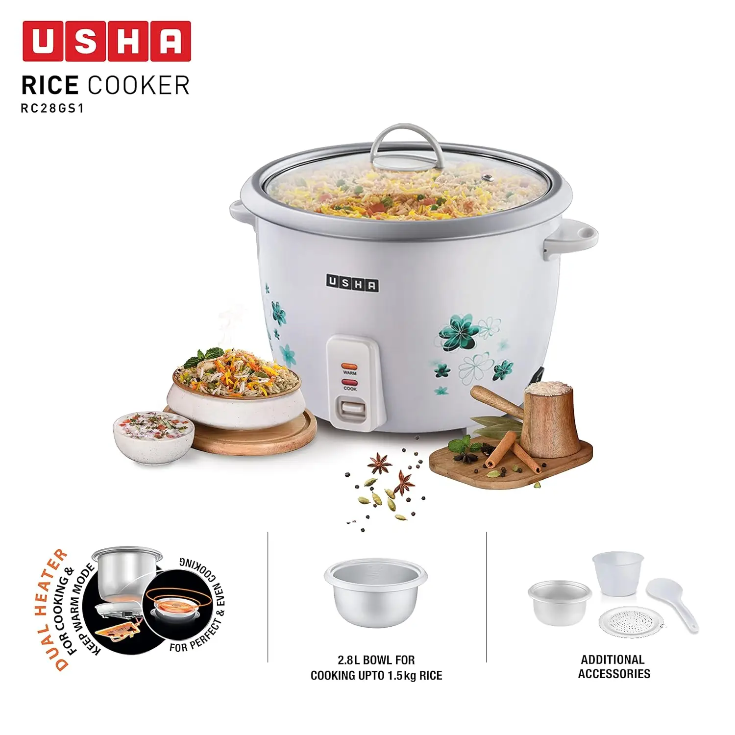 Usha RC28GS1 2.8 Litre Electric Rice Cooker view 6