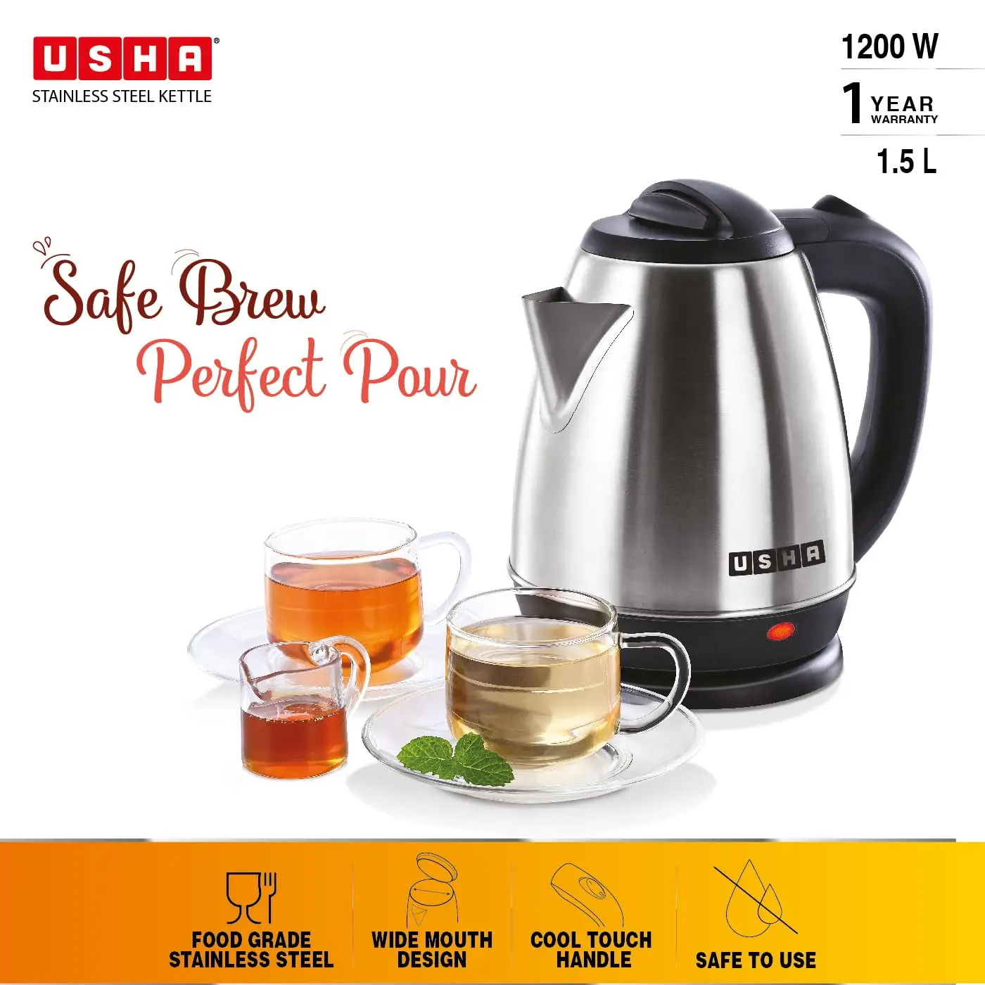 Usha SS 1.5 Litre Stainless Steel Electric Kettle view 2
