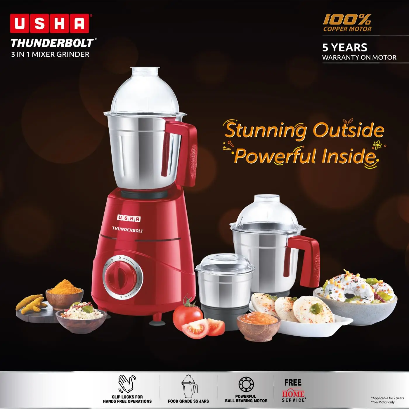Usha TH800MX3 Thunderbolt 800 watt Mixer Grinder view 2
