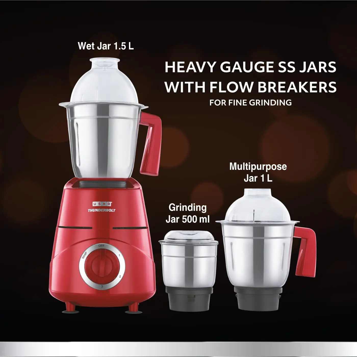 Usha TH800MX3 Thunderbolt 800 watt Mixer Grinder view 3