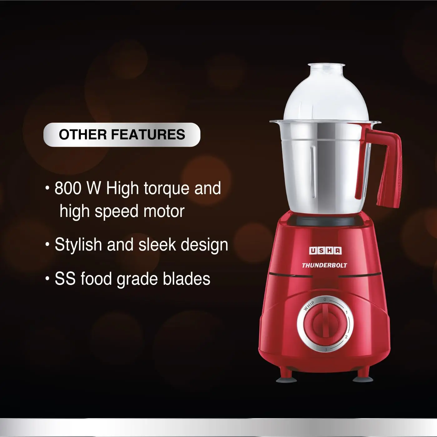 Usha TH800MX3 Thunderbolt 800 watt Mixer Grinder view 4