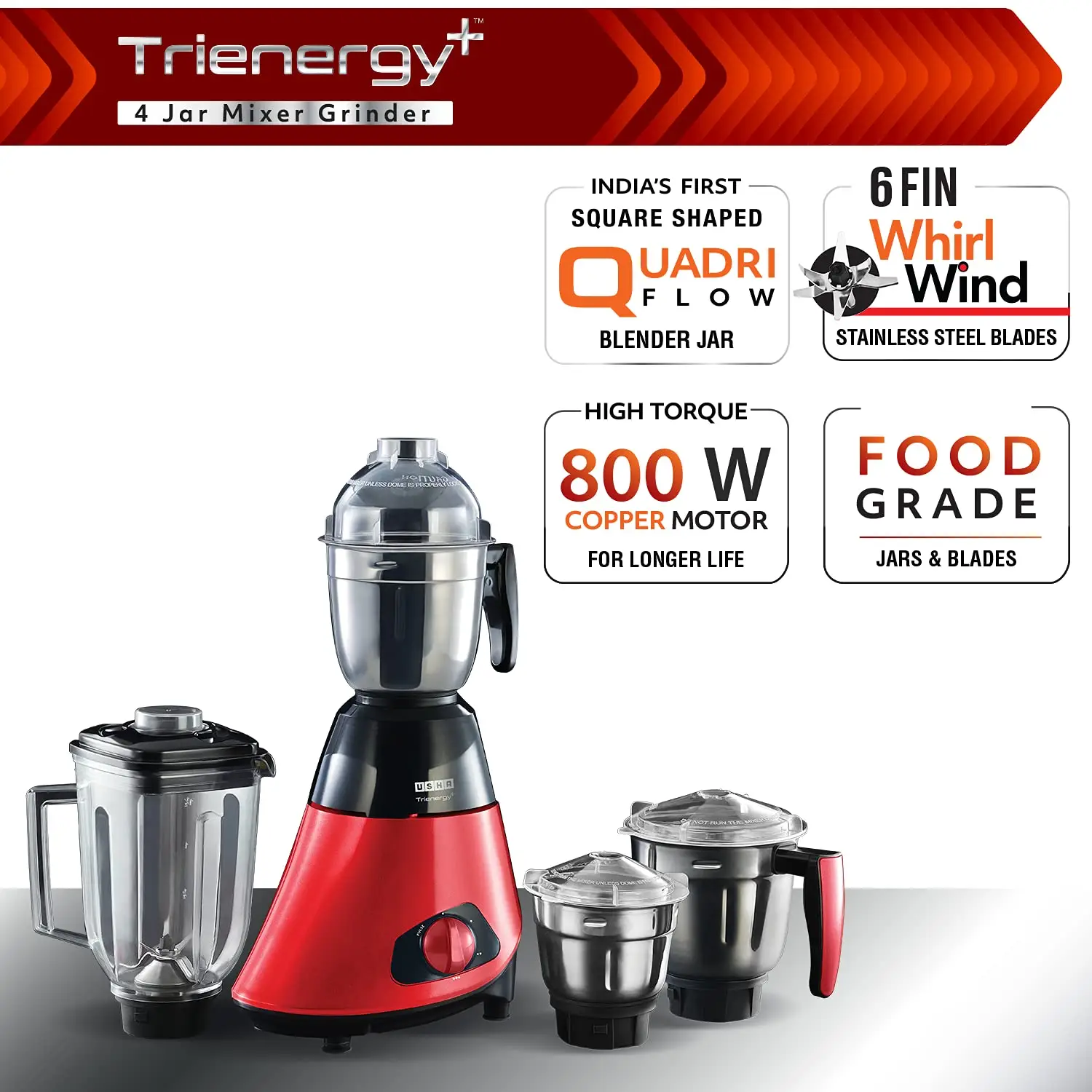 Usha TP800MX4 Trienergy+ 800 watt Mixer Grinder view 5