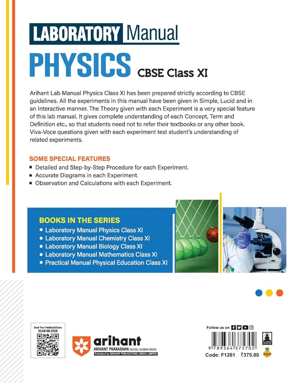 Arihant CBSE Class 11 Physics Lab Manual | 9789364375702 | F1261 view 5