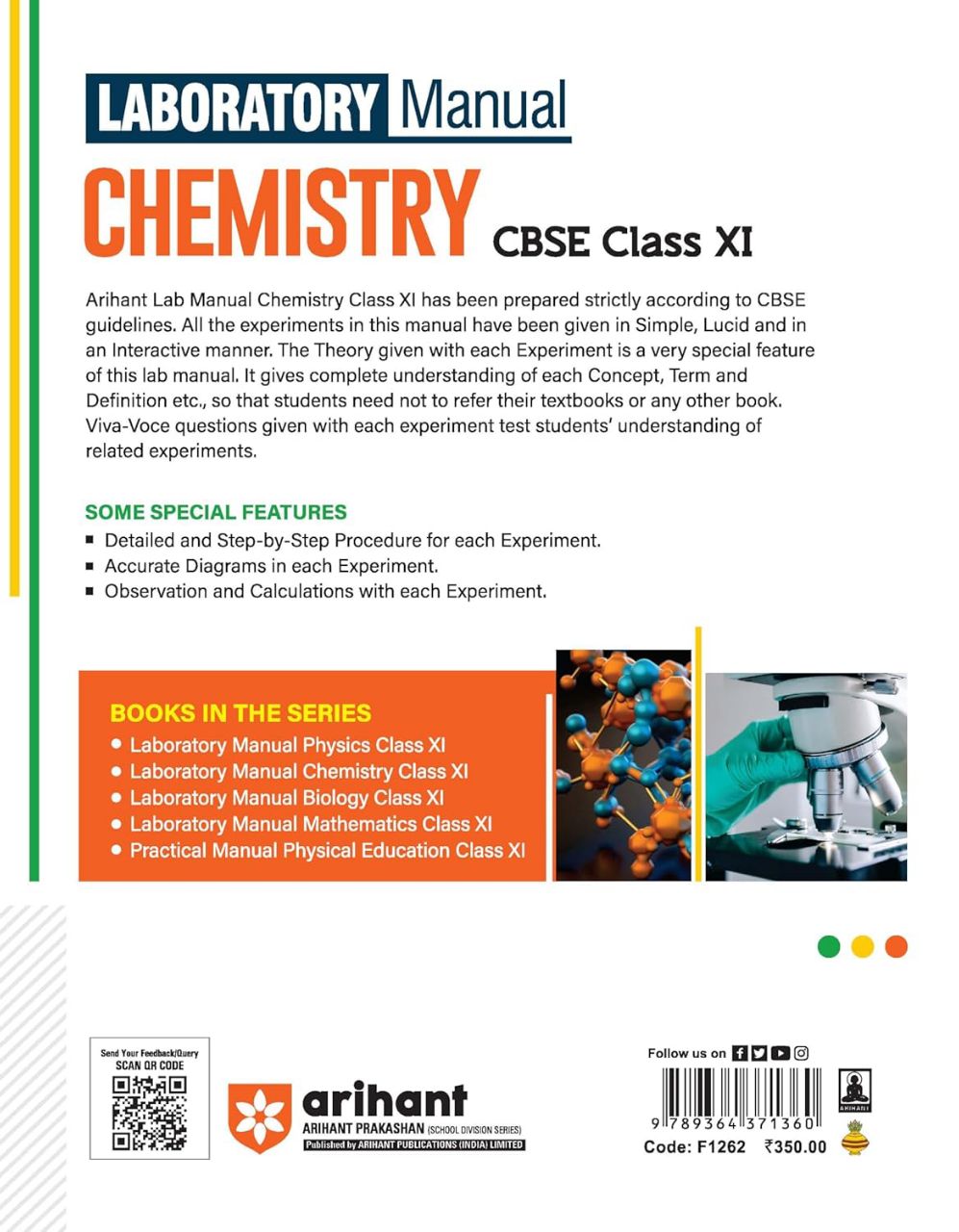 Arihant CBSE Class 11 Chemistry Lab Manual | 9789364371360 | F1262 view 4