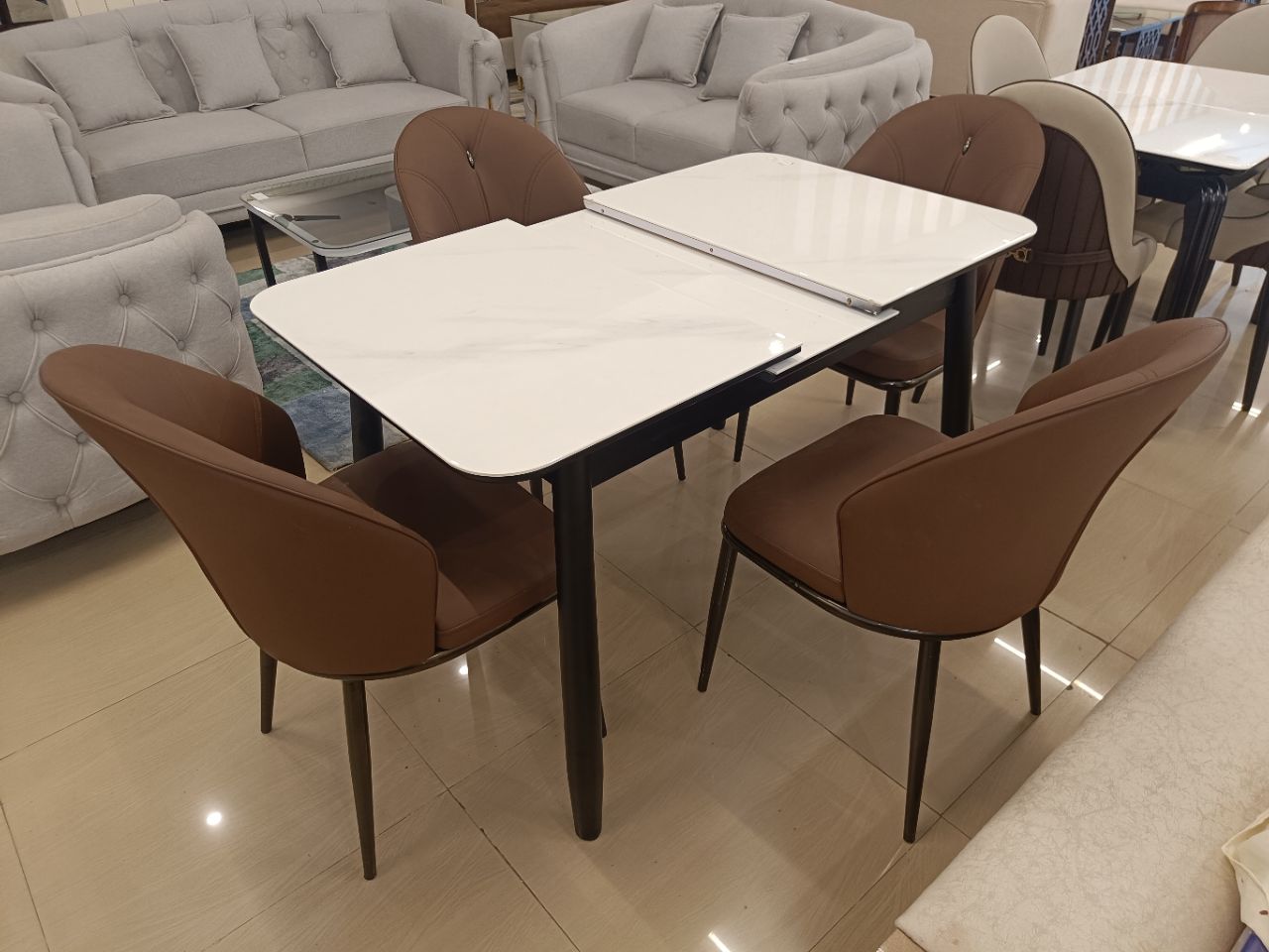 The Aura Extendable Dining Table Set with Brown Chairs view 3