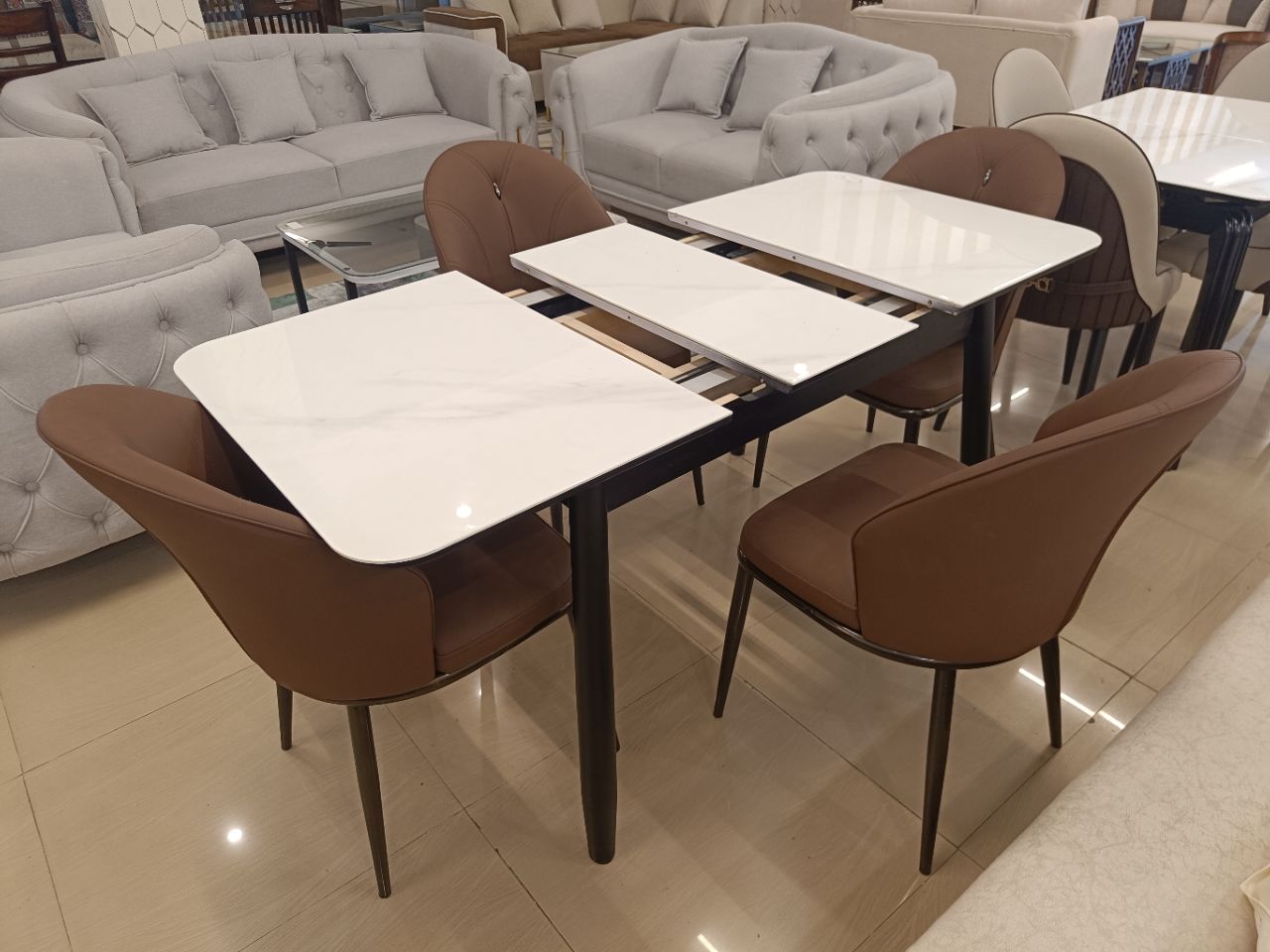 The Aura Extendable Dining Table Set with Brown Chairs view 4