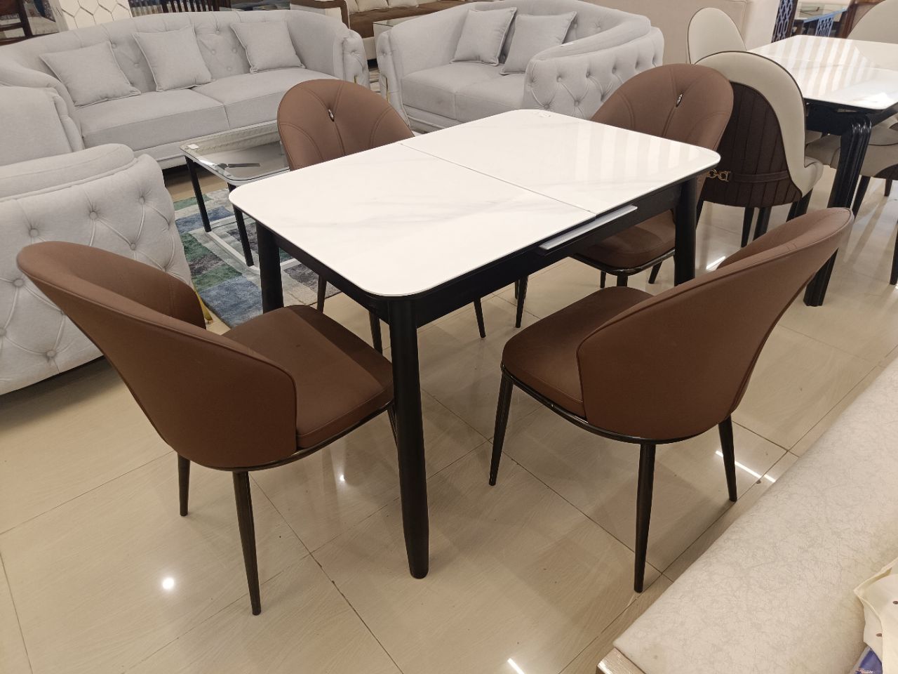 The Aura Extendable Dining Table Set with Brown Chairs view 2