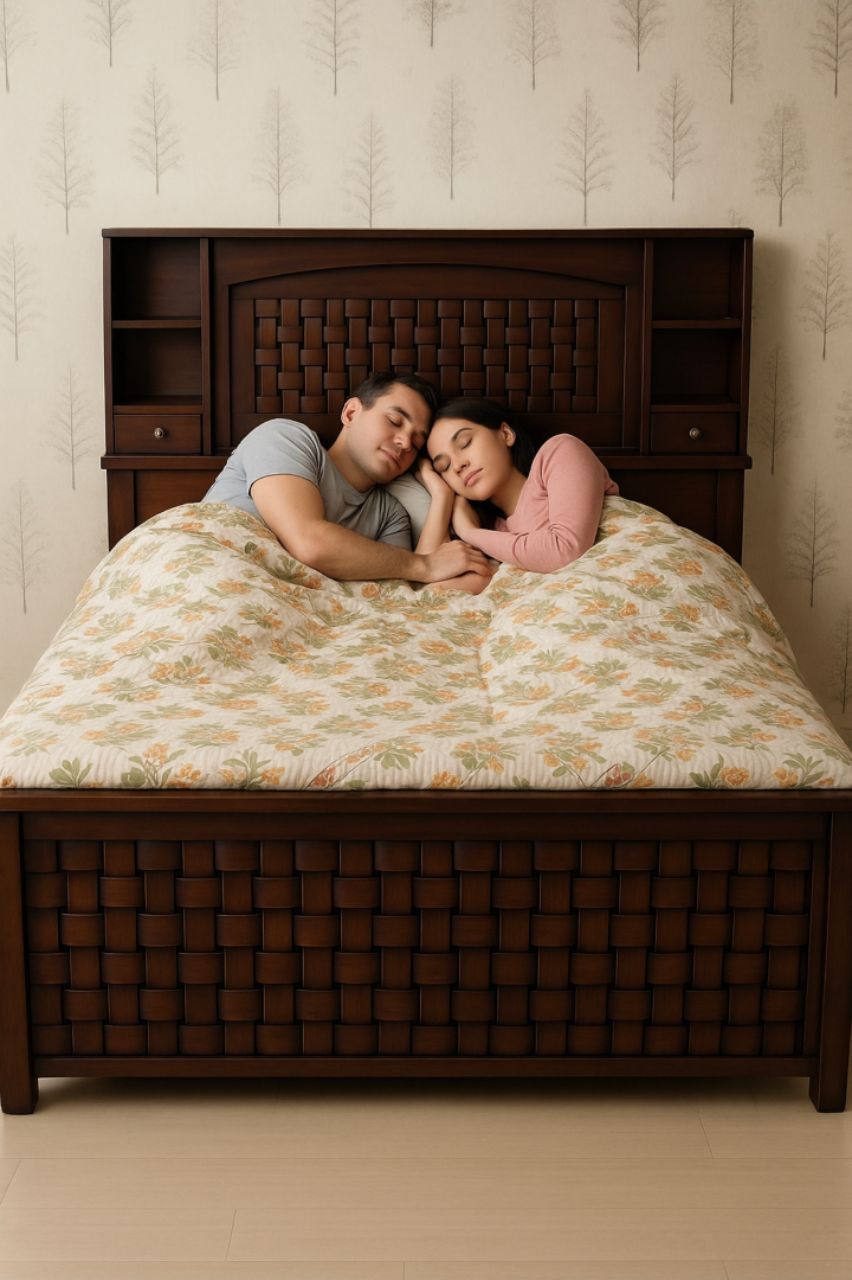 The "Artisan Weave" Teak Wood Hydraulic Storage Bed