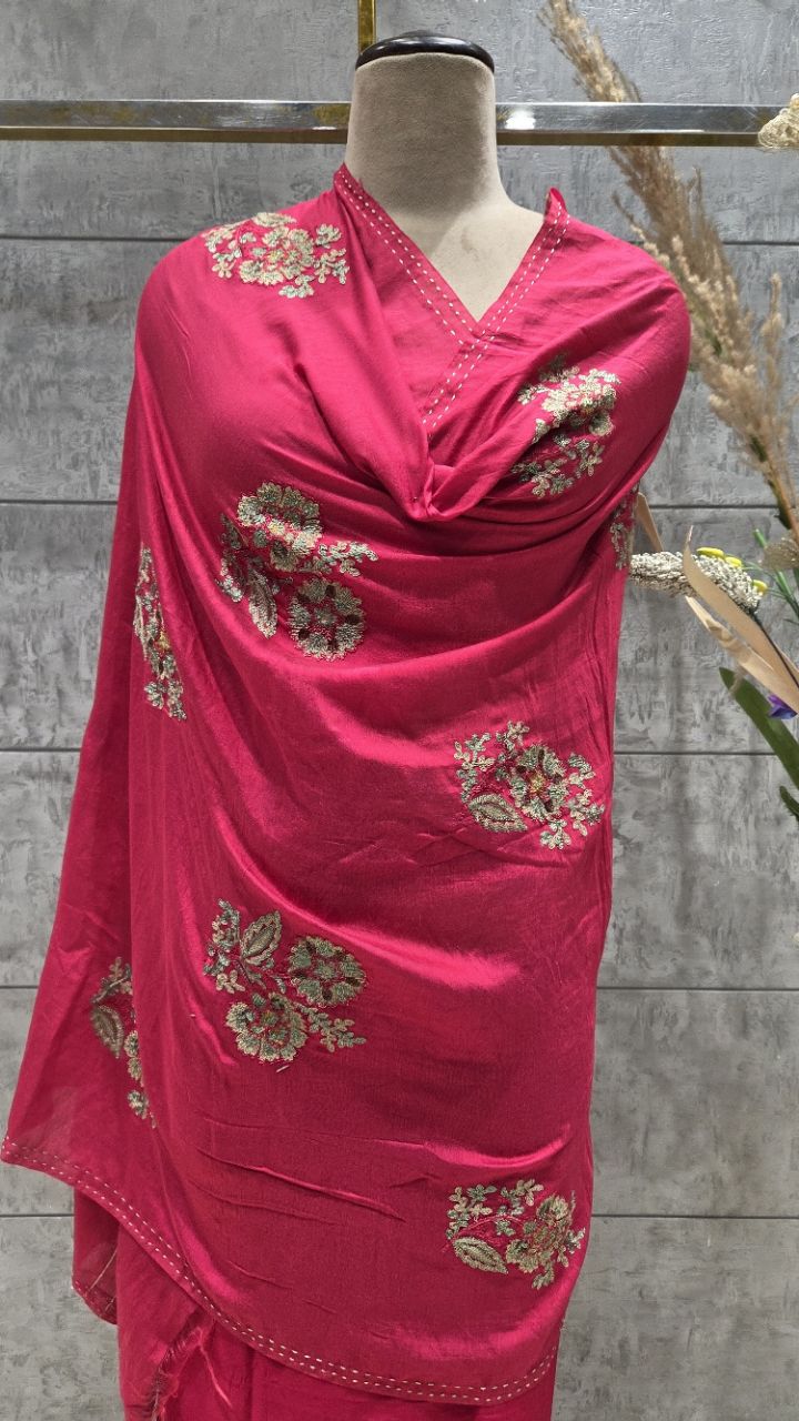 Embroidered Unstitched Pink Salwar Kameez view 6