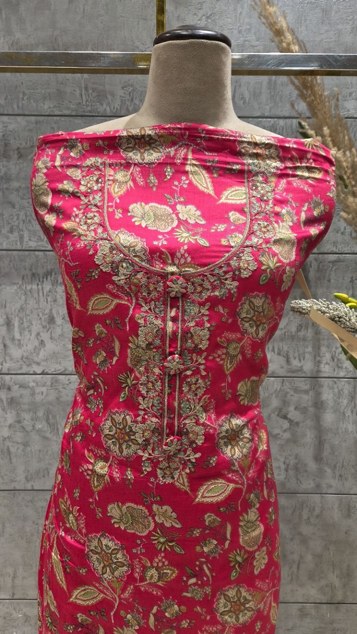 Embroidered Unstitched Pink Salwar Kameez view 4