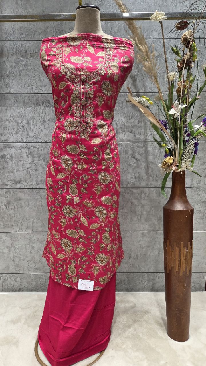 Embroidered Unstitched Pink Salwar Kameez view 3