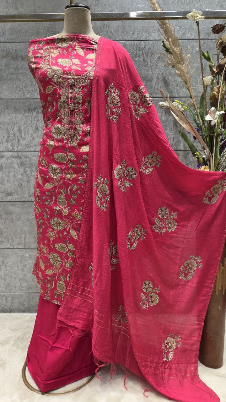 Embroidered Unstitched Pink Salwar Kameez view 2