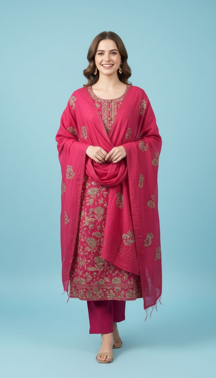 Embroidered Unstitched Pink Salwar Kameez