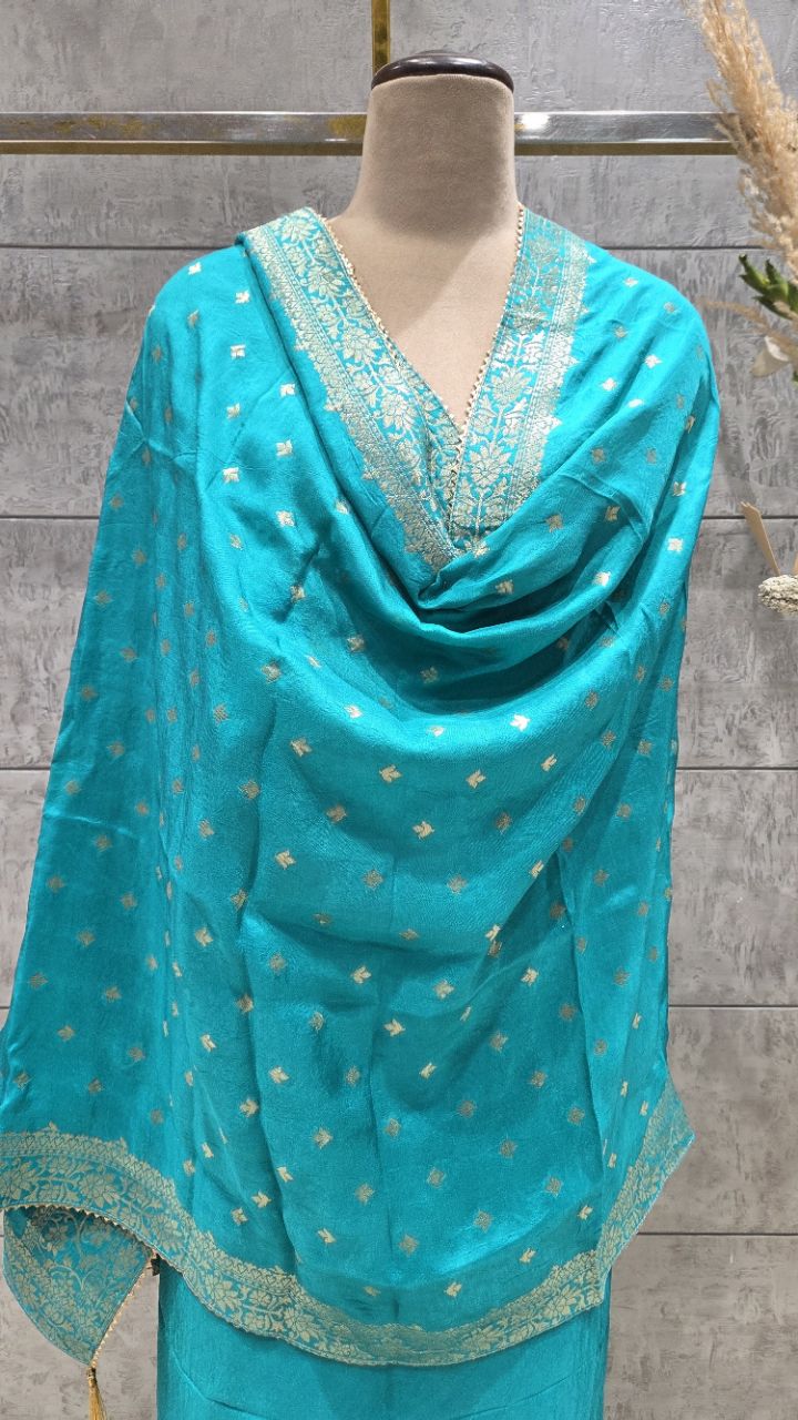 Unstitched Teal Embroidered Suit view 5