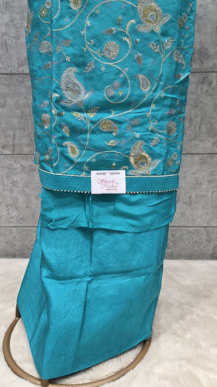 Unstitched Teal Embroidered Suit view 3