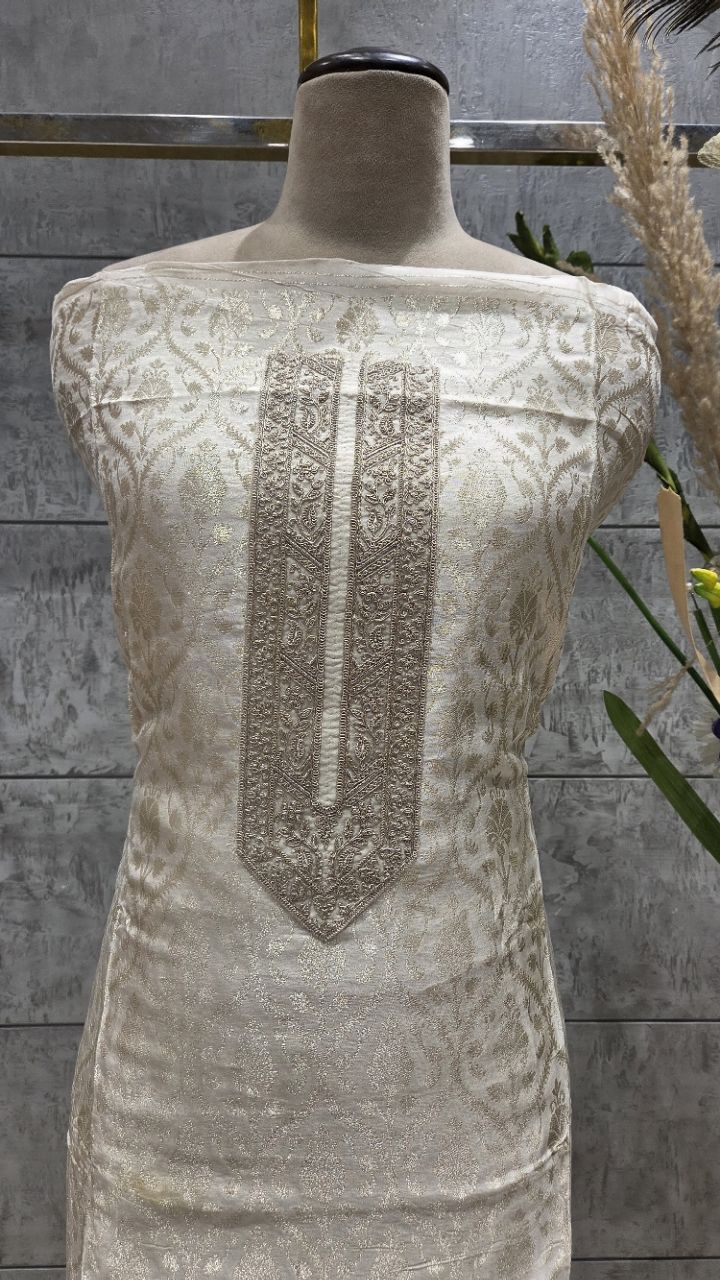 Elegant Unstitched Silk Suit view 3