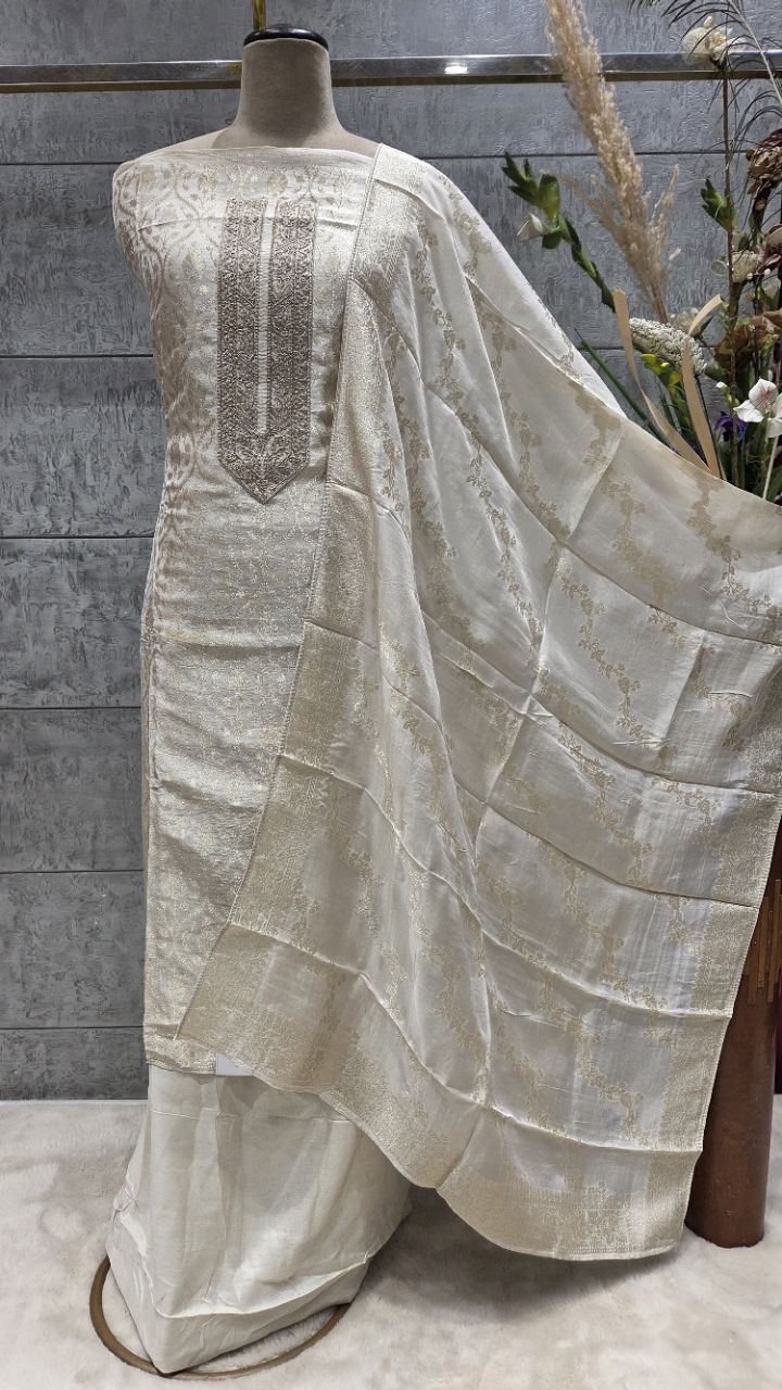 Elegant Unstitched Silk Suit view 2