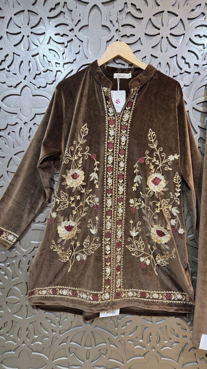 Embroidered Velvet Suit view 3