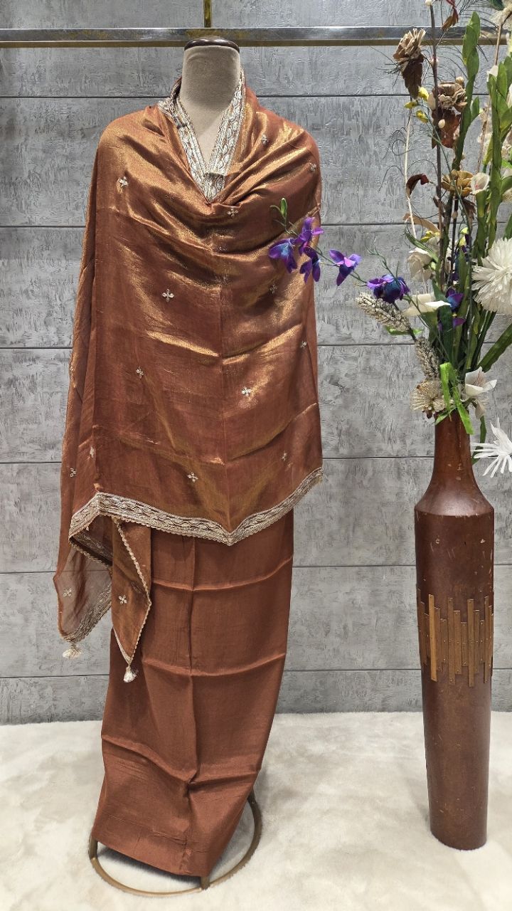 Embroidered Unstitched Silk Kurti with Plaazo view 5