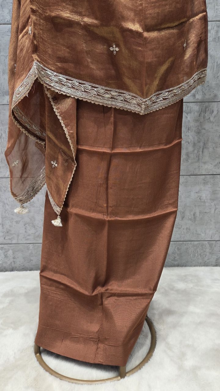 Embroidered Unstitched Silk Kurti with Plaazo view 4