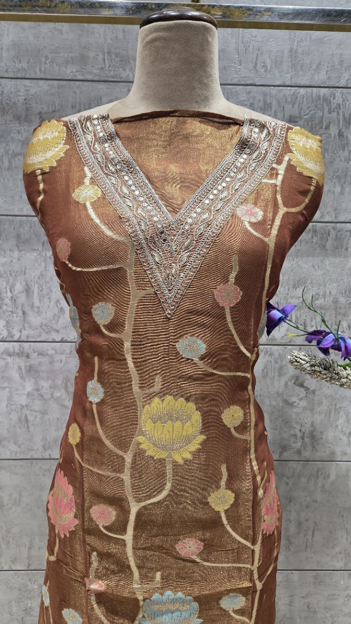 Embroidered Unstitched Silk Kurti with Plaazo view 3