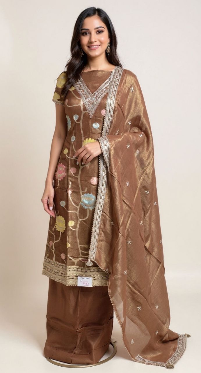 Embroidered Unstitched Silk Kurti with Plaazo