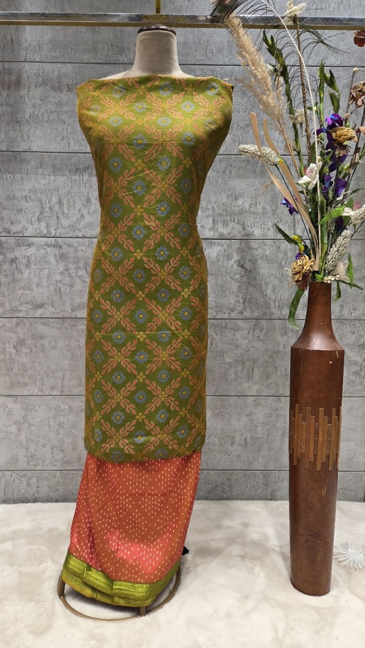 Traditional  Unstitched Ikat Printed  Suit view 2