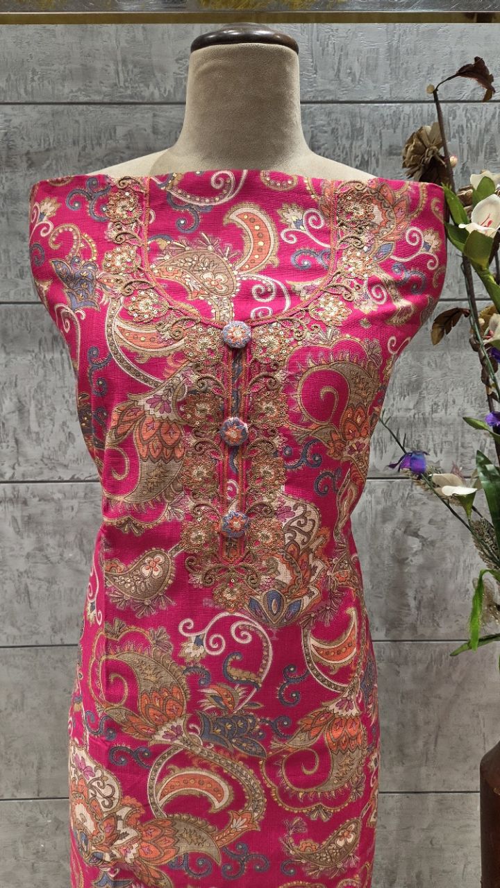 Elegant Unstitched Pink Salwar Kameez view 3