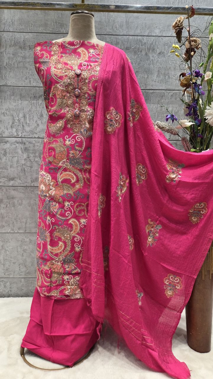 Elegant Unstitched Pink Salwar Kameez view 2