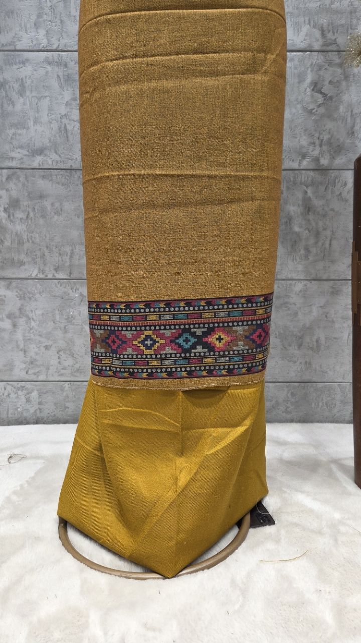 Embroidered Unstitched Mustard Woolen Suit view 4