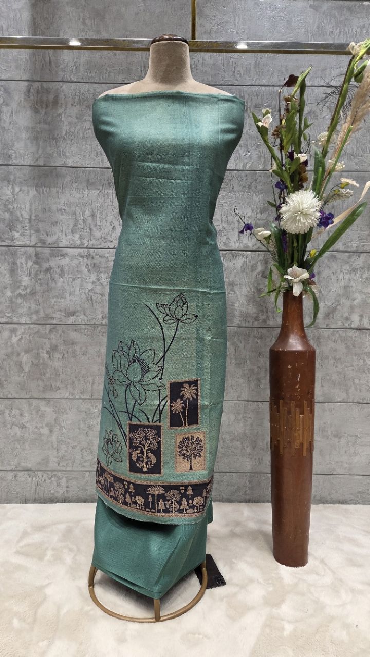 Teal Embroidered Unstitched Woolen Suits view 5