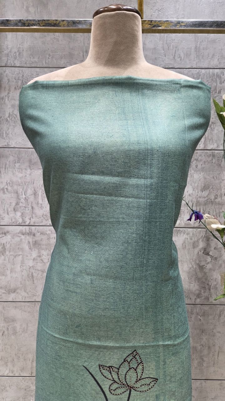 Teal Embroidered Unstitched Woolen Suits view 4