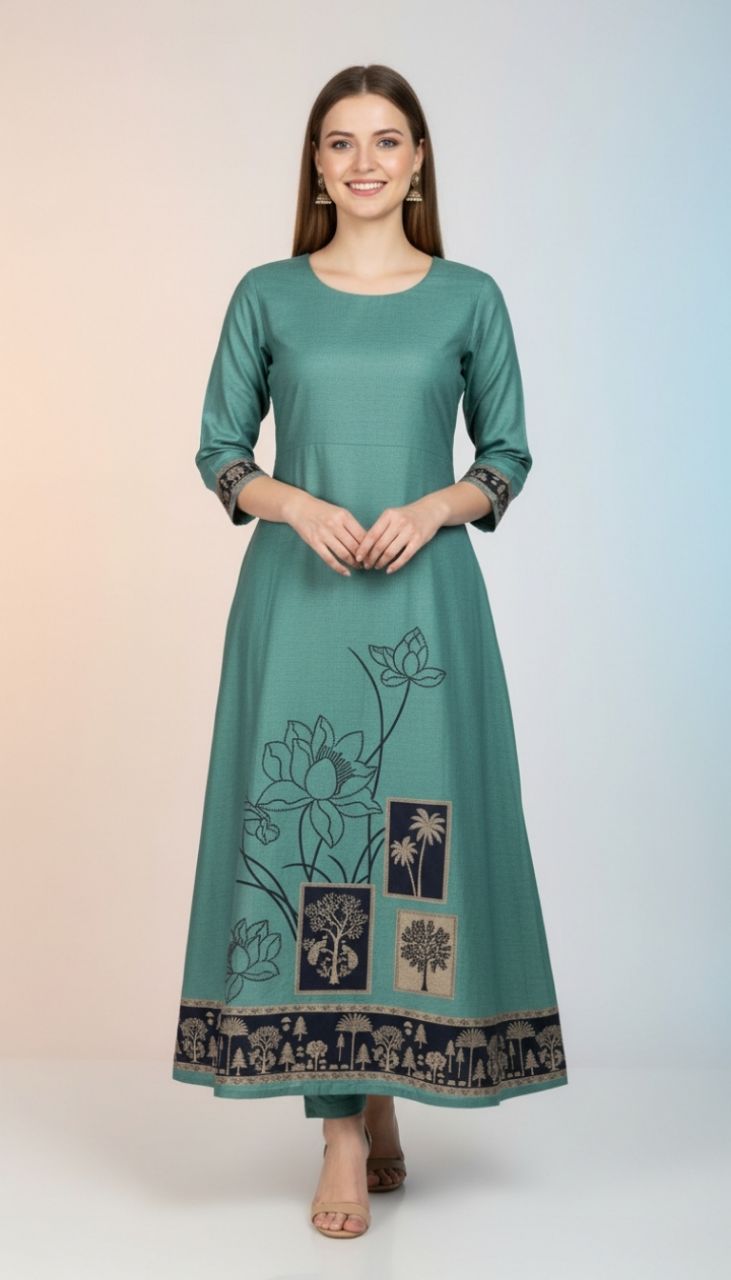 Teal Embroidered Unstitched Woolen Suits