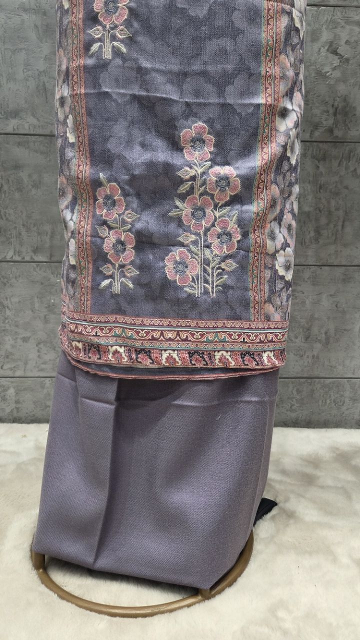 Lavender Floral Woolen Suit view 5