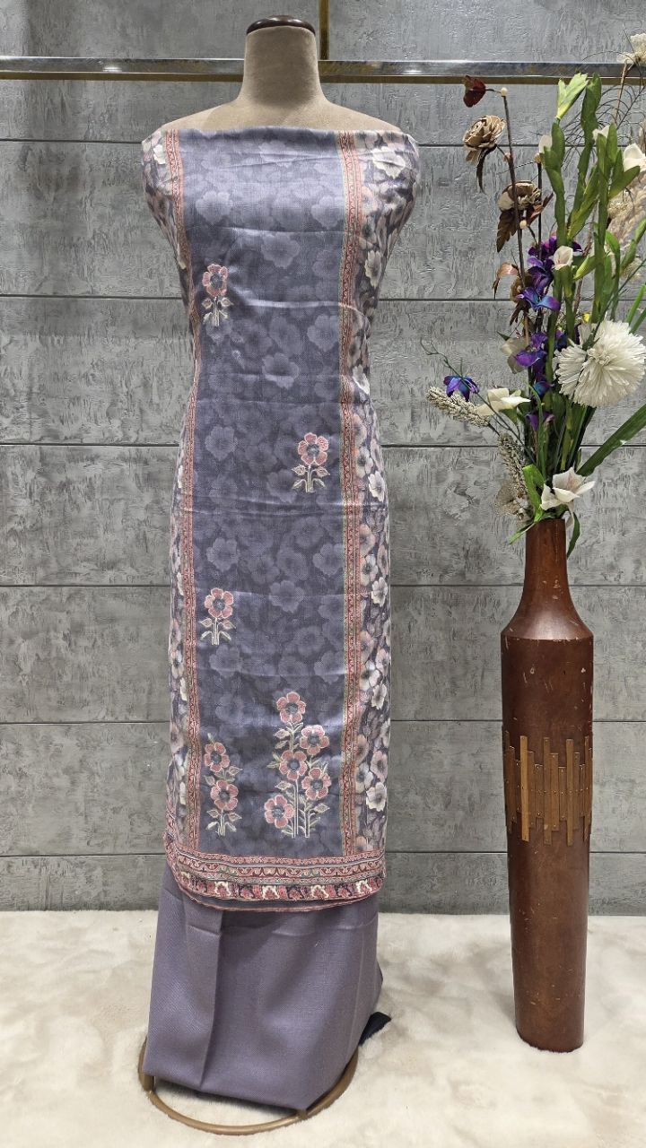 Lavender Floral Woolen Suit view 3