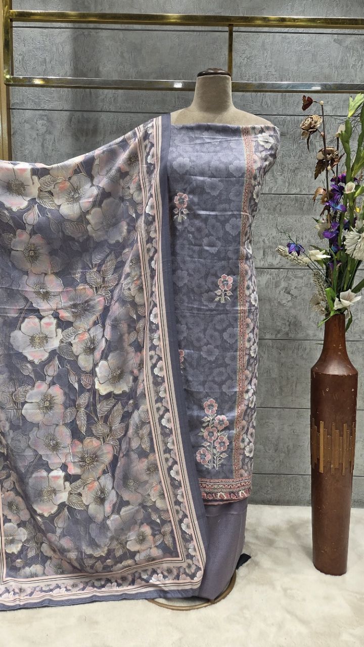 Lavender Floral Woolen Suit view 2