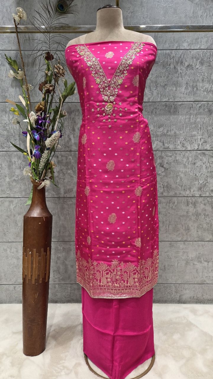 Unstitched Pink Gold-Embroidered Suit view 5