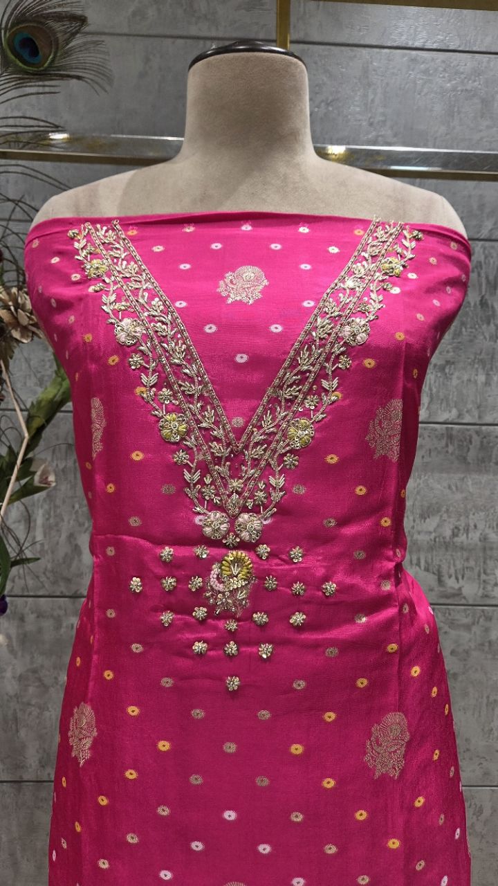 Unstitched Pink Gold-Embroidered Suit view 4