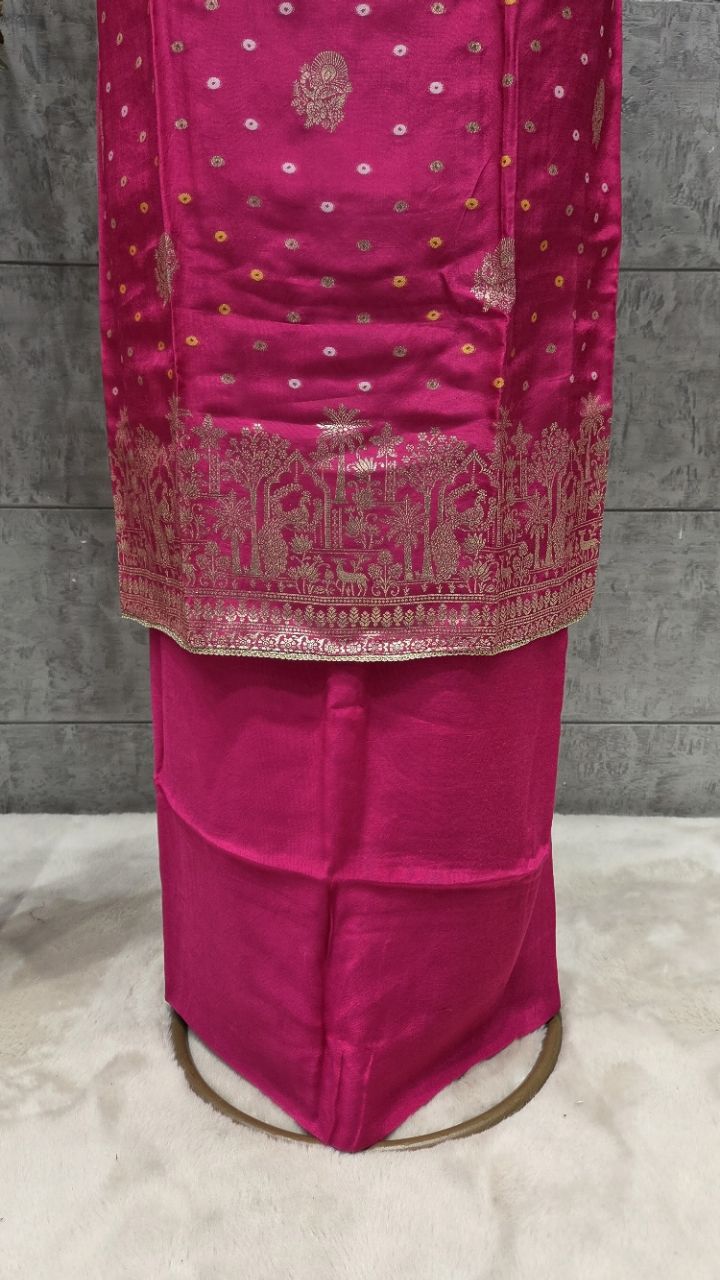 Unstitched Pink Gold-Embroidered Suit view 3