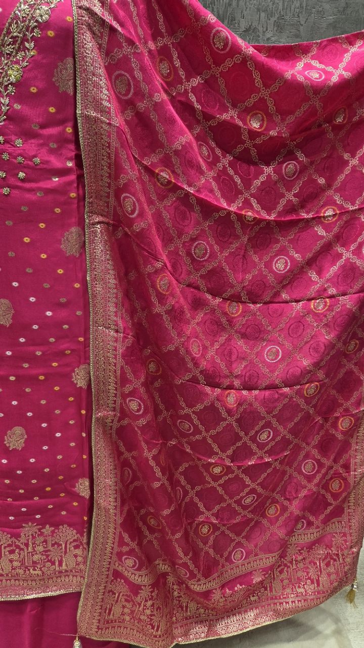 Unstitched Pink Gold-Embroidered Suit view 2