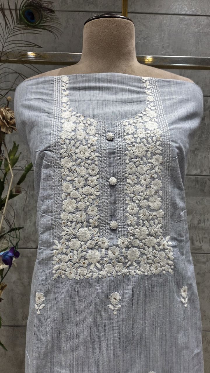 Embroidered Unstitched Cotton Kurta Set view 3