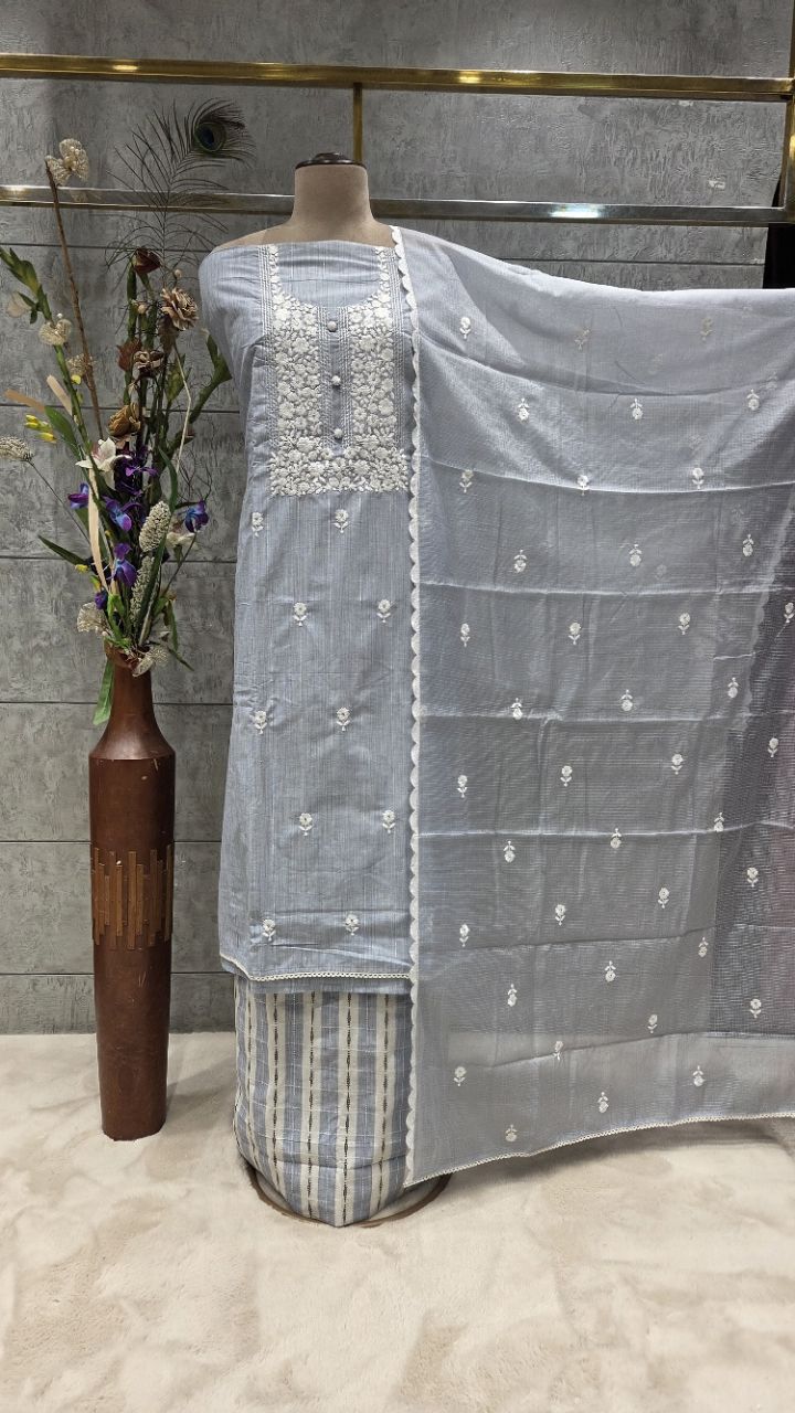 Embroidered Unstitched Cotton Kurta Set