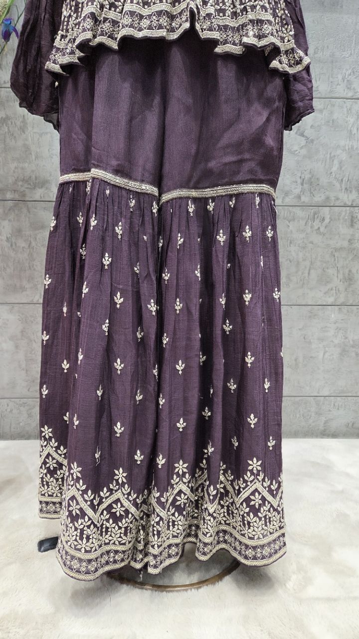 Brown Embellished Sharara Set view 2