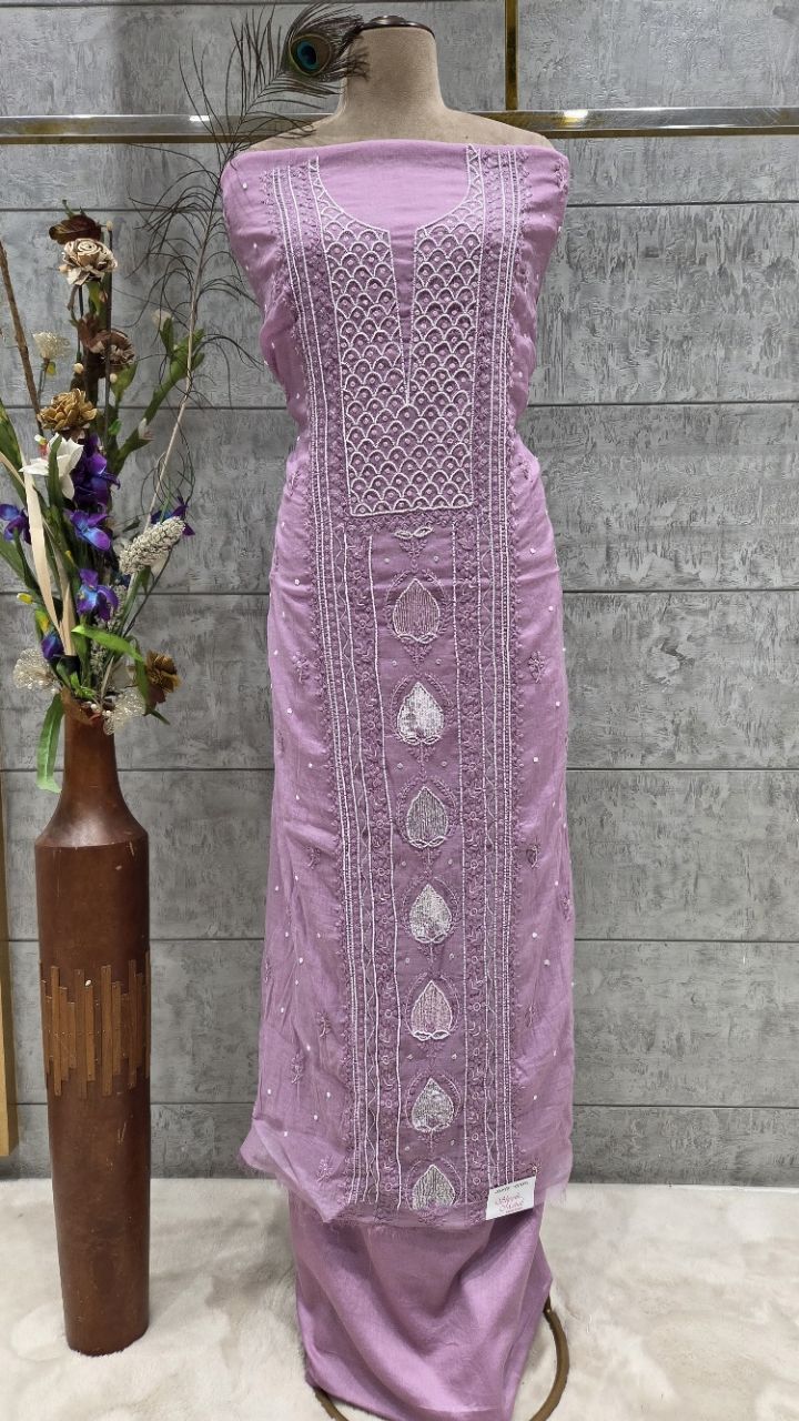 Lavender Embroidered Unstitched Kurti view 4
