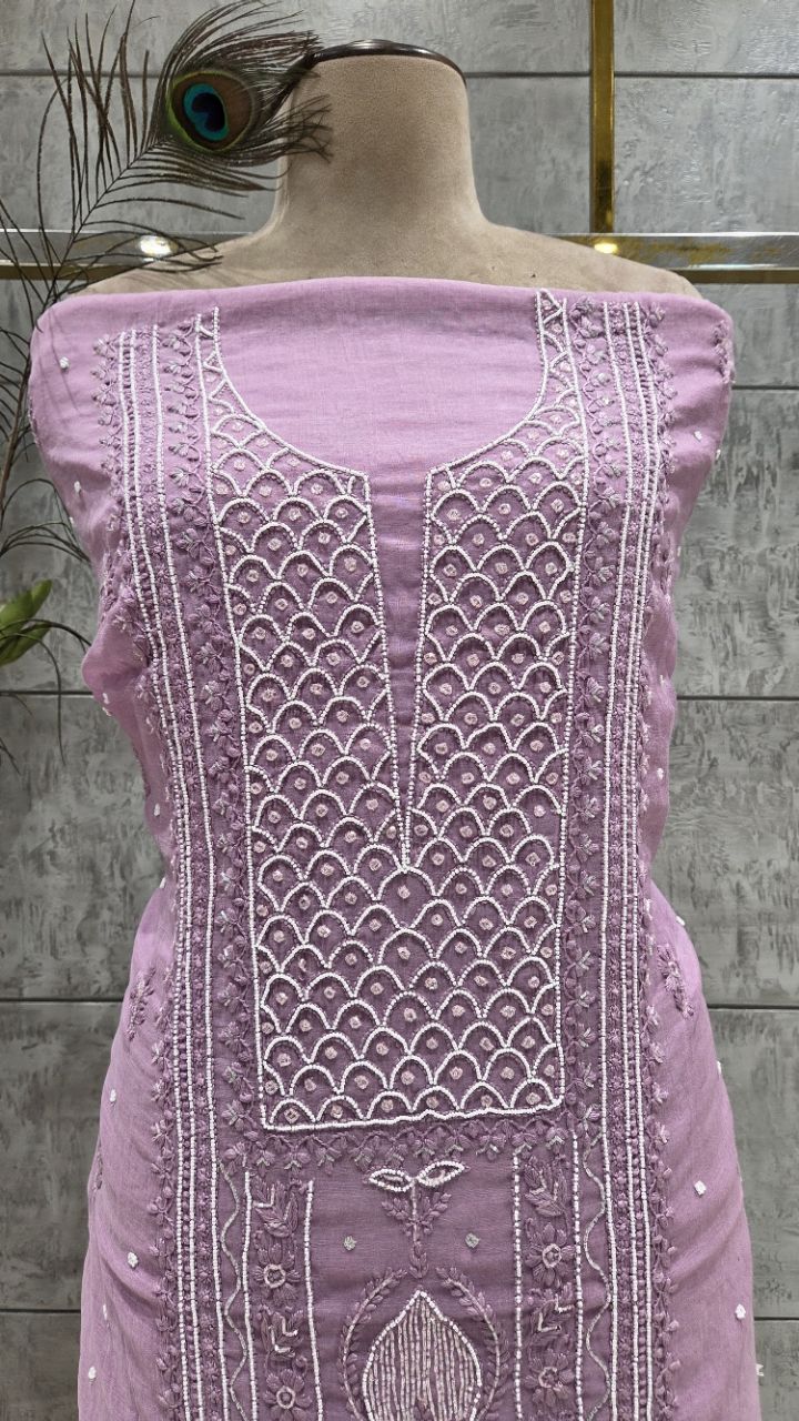 Lavender Embroidered Unstitched Kurti view 3