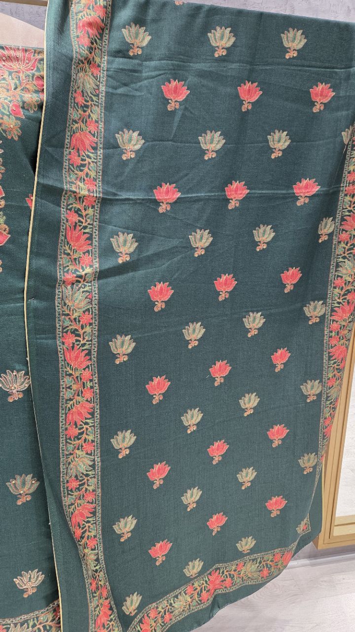Embroidered Green Woolen Unstitched Suit view 3