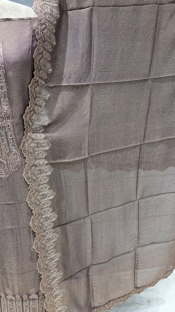 Embroidered  Unstitched Silk Suit view 3